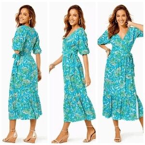 Lilly Pulitzer Turquoise and Lime Midi Dress